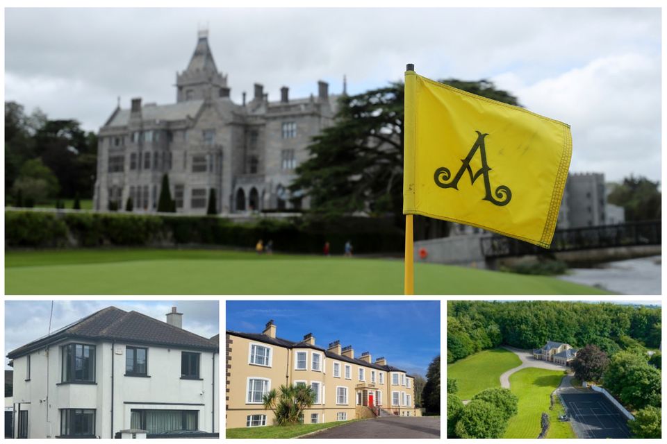 Adare Manor and three of the homes advertised for Ryder Cup 2027 rentals on the Accommodationfortheevent.com website